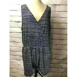 Simply Styled Black and White Sleeveless Romper Faux Wrap Size XL Elastic Waist
